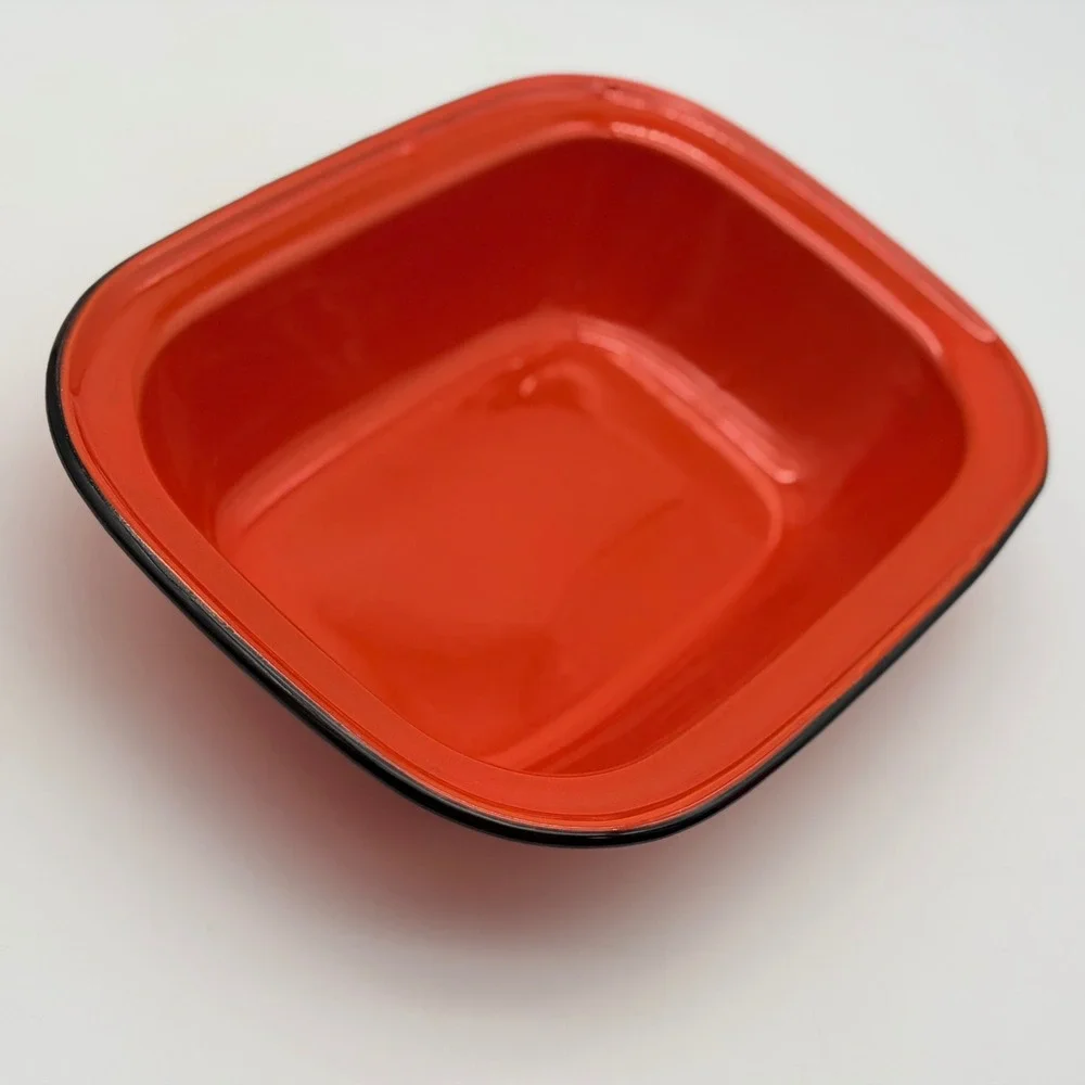 Vintage Orange Enamelware Loaf Pan Rectangular Baking Dish Black Trim 10.5 Inch